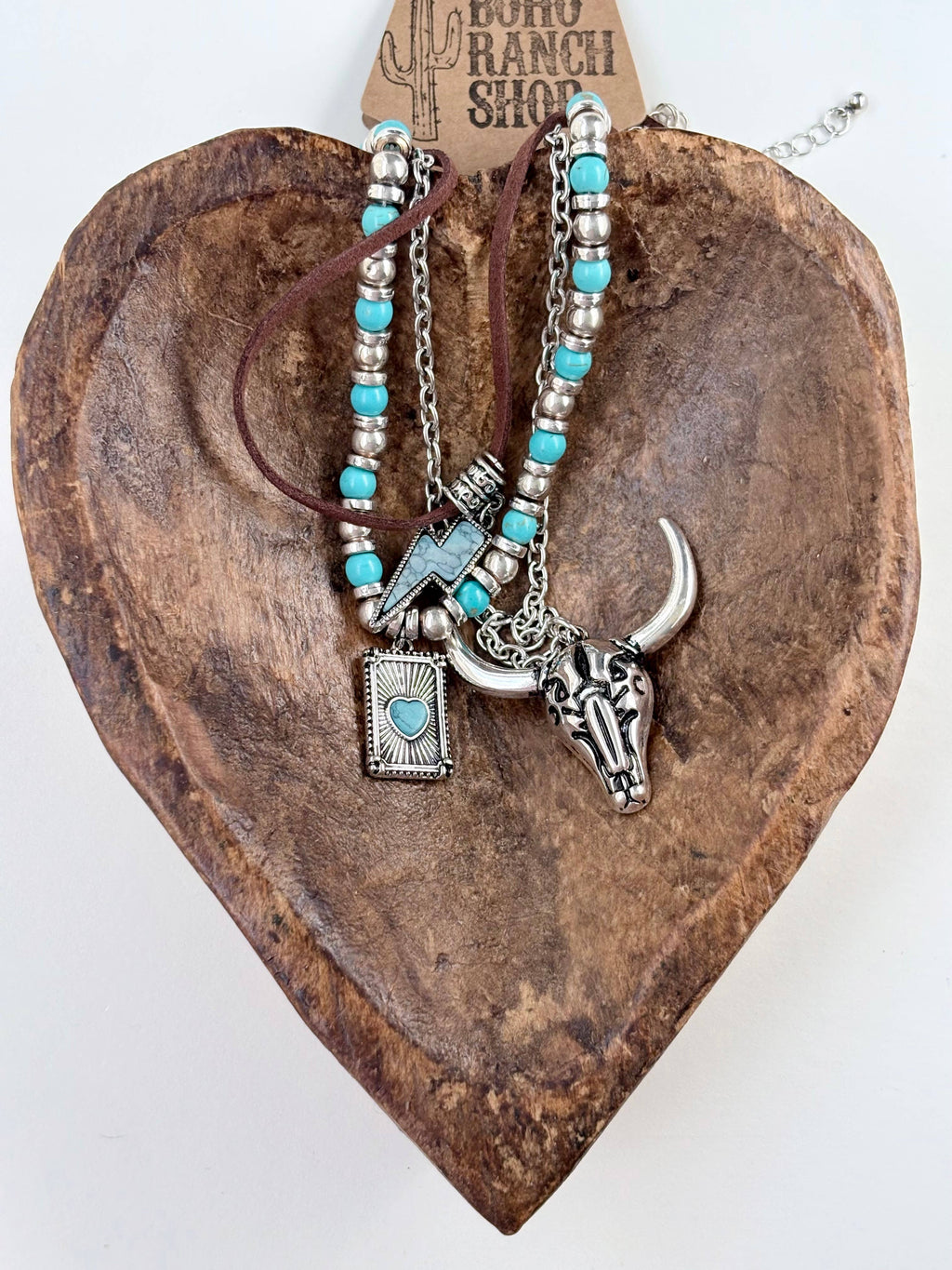 3pc Western Style Turquoise Stone Pendant Necklace Set