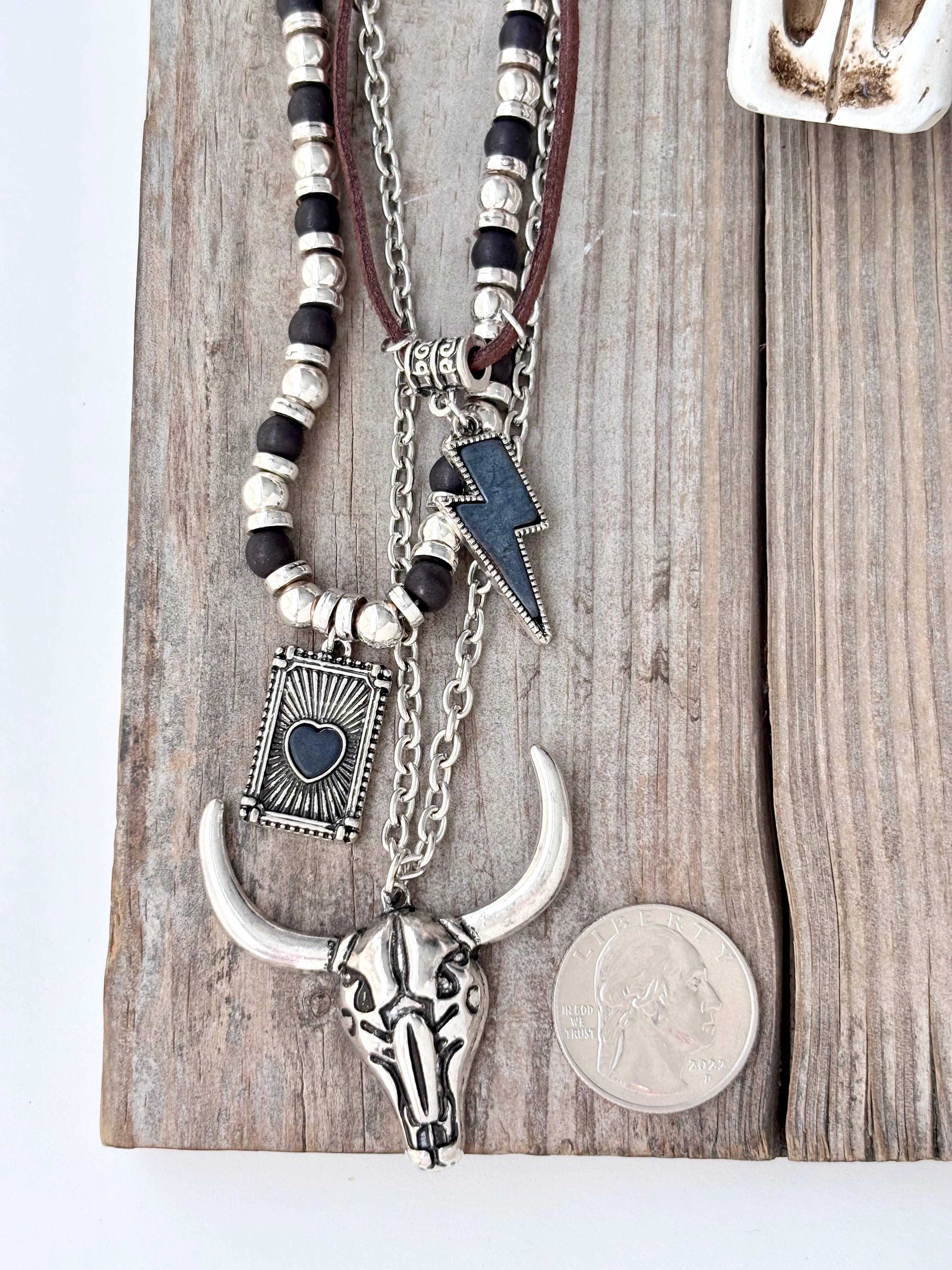 3pc Western Style Turquoise Stone Pendant Necklace Set