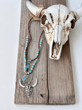3pc Western Style Turquoise Stone Pendant Necklace Set